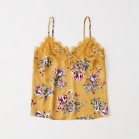 NWT $28 A&F Lace-Trim Satin Cami in YELLOW FLORAL - XS! - Picture 9 of 9
